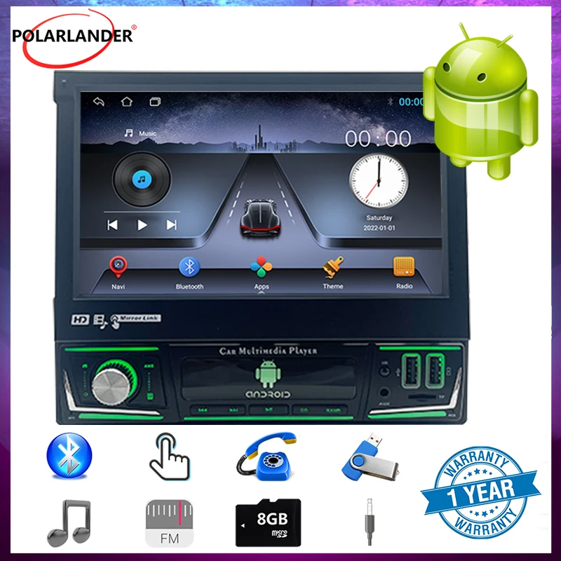 

Retractable 1 Din Radio Touch Screen Bluetooth Rear View Camera GPS Android MP5 Player 7 Inch Mirror Link Car Multimedia Player
