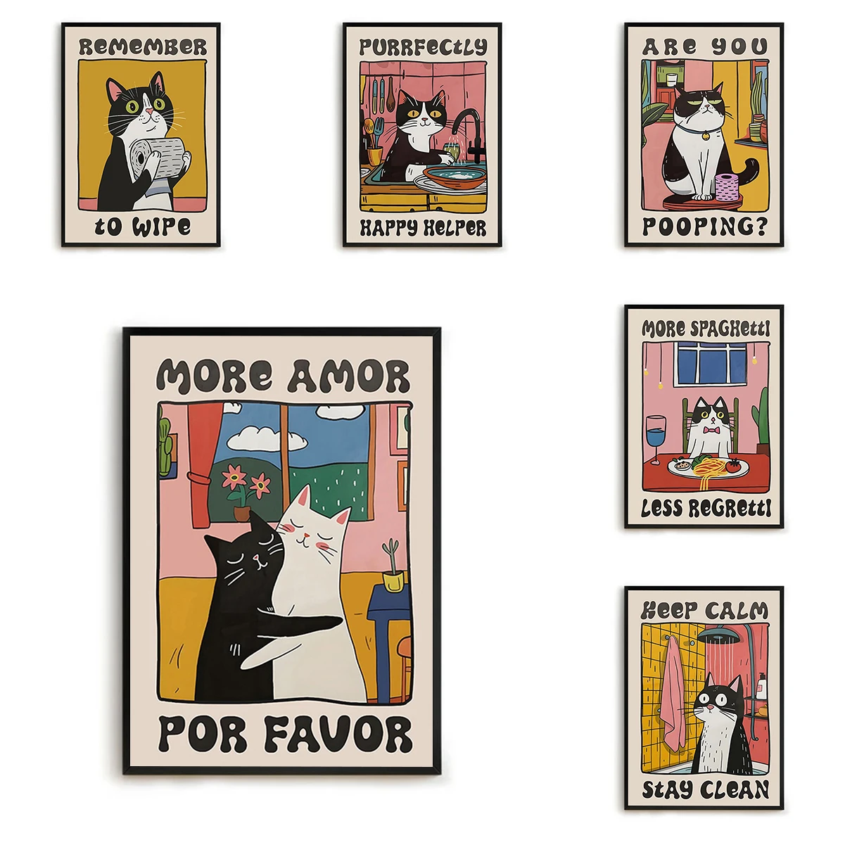 Ретро кухонный холст постер кошка шеф-повар художественный принт посуда