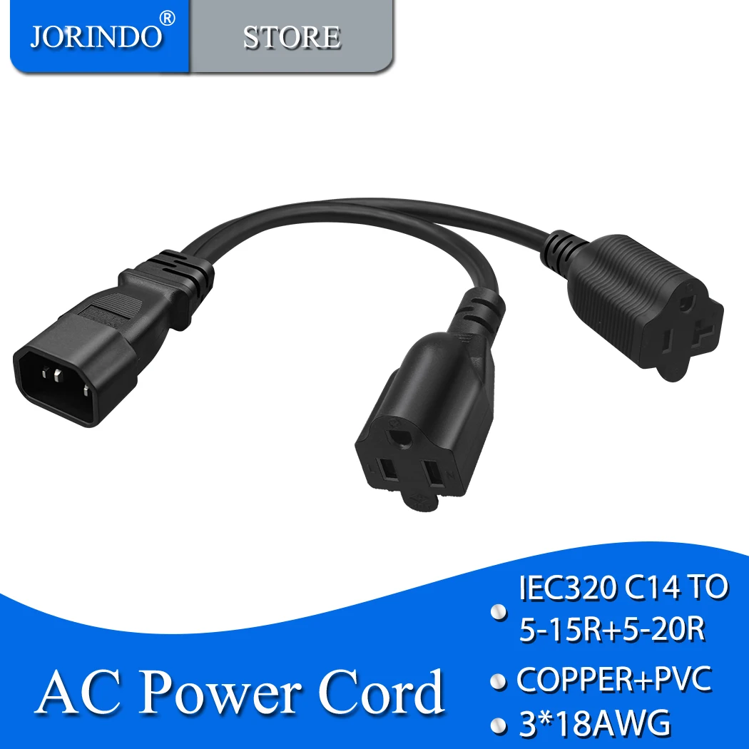 Jorinдо IEC320 C14 к Nema 5-15R + Nema 5-20R американский шнур питания, штепсельная вилка C14 к двойному американскому стандарту, розетка с тремя отверстиями, шнур питания