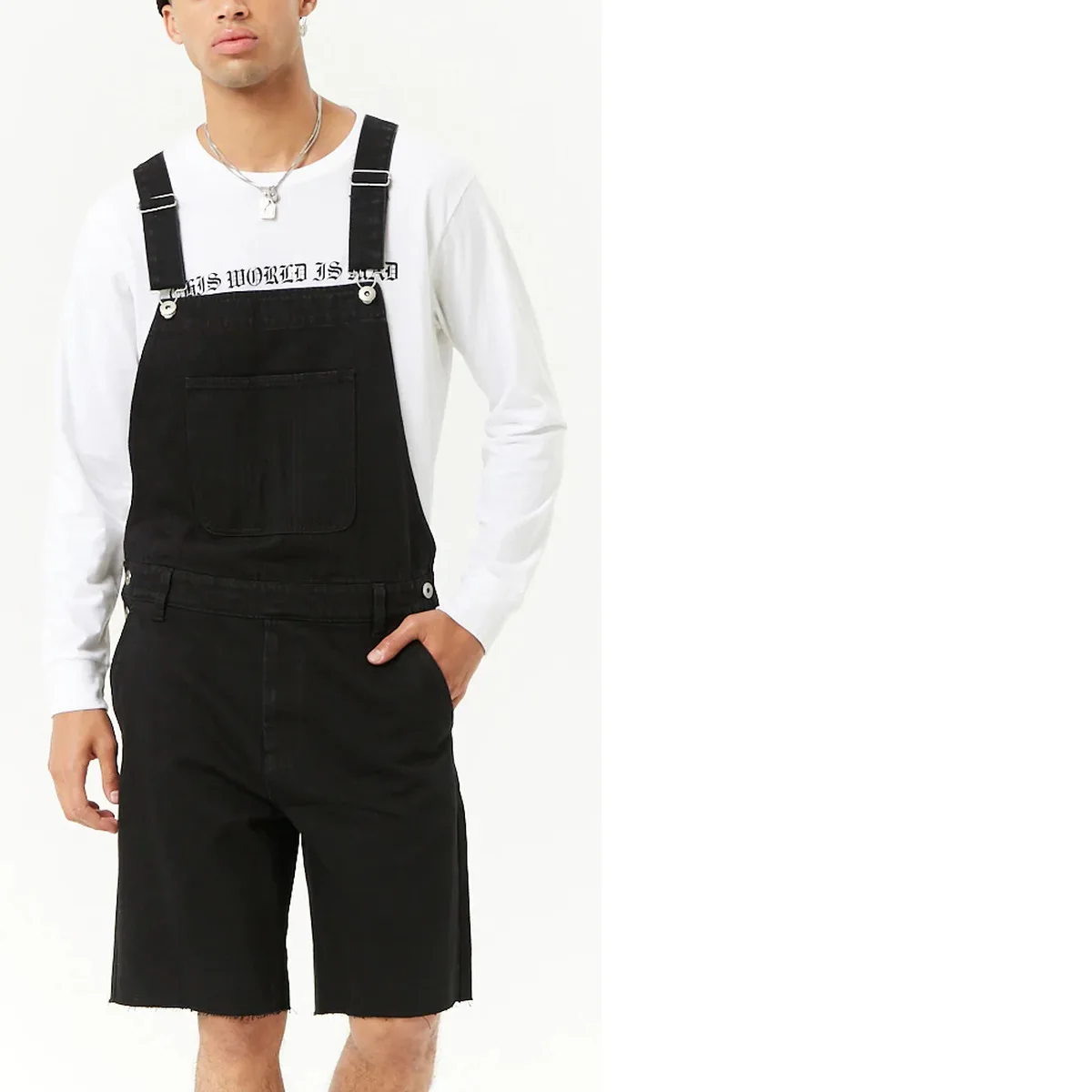 New Retro Mens Jeans Denim Ripped Shorts One-piece Overalls Bib Knee Length Pants Black Jumpsuit