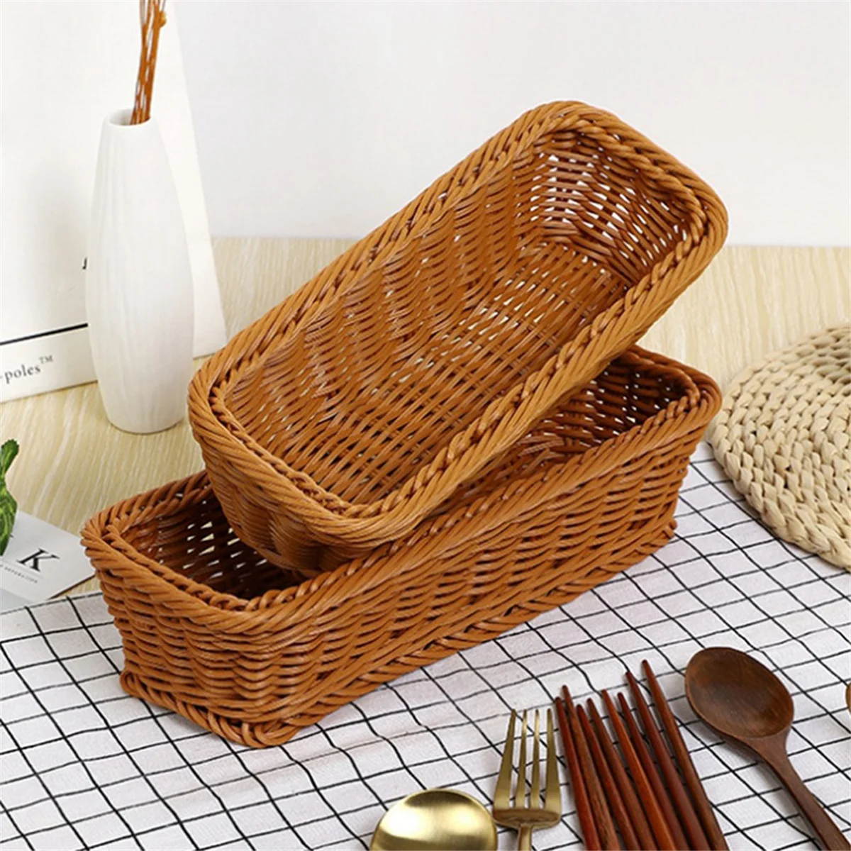 Плетеная корзина из ротанга для хранения столовых приборов держатель палочек
