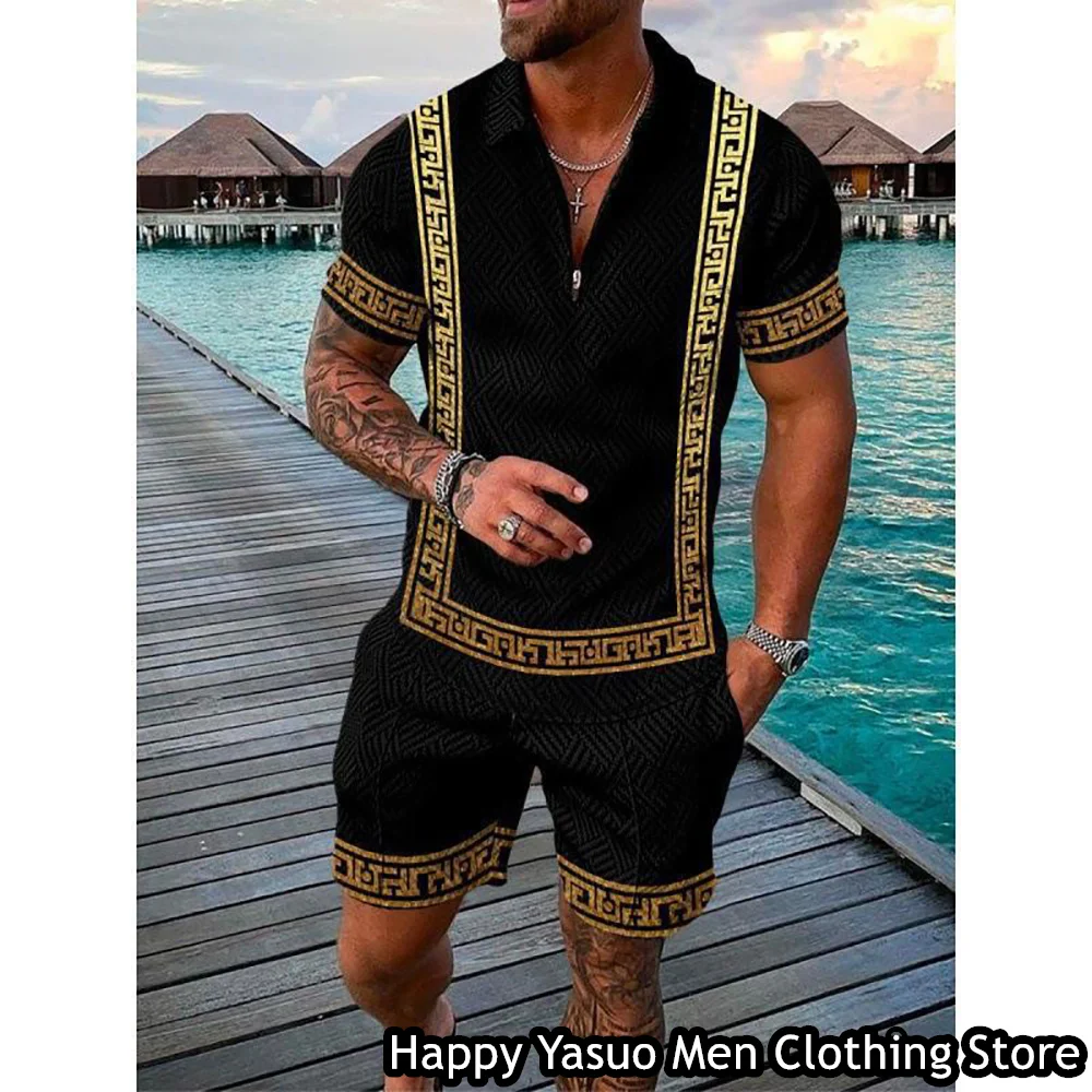 New Summer Men Polo Shirt Set Man Turn Down Collar Outfit Male 2 Pieces Luxury Tracksuit Casual Clothing  Beach Style Streetwear