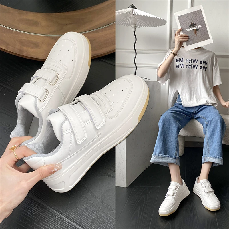 

Flat Platform Shoes New Chunky Sneakers Women Shoes Solid Leather Hook & Loop Women's Sports Shoes Woman Sneakers Plus Size