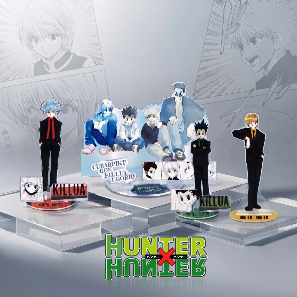 Фото Новинка 2026: Акриловая подставка-брелок Hunter X Hunter с фигурками Гона, Килуа, Курапики, Леорио для декора рабочего стола №1