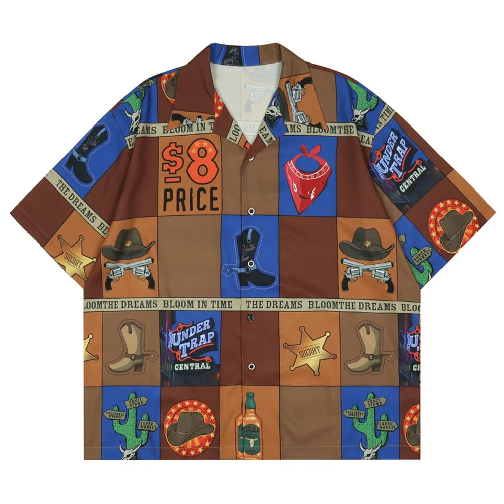 

Harajuku Shirt Men Casual Summer DIY Pattern Graphics Print Shirt Men Streetwear Button Hawaii Vintage Hip Hop Oversized Shirts