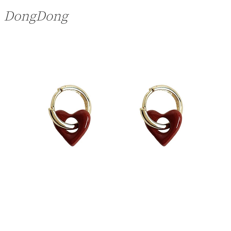 

Cute Flamenco Red Heart Earrings, Earrings for Girls, Gold, Love, Hanging, Vintage Jewelry