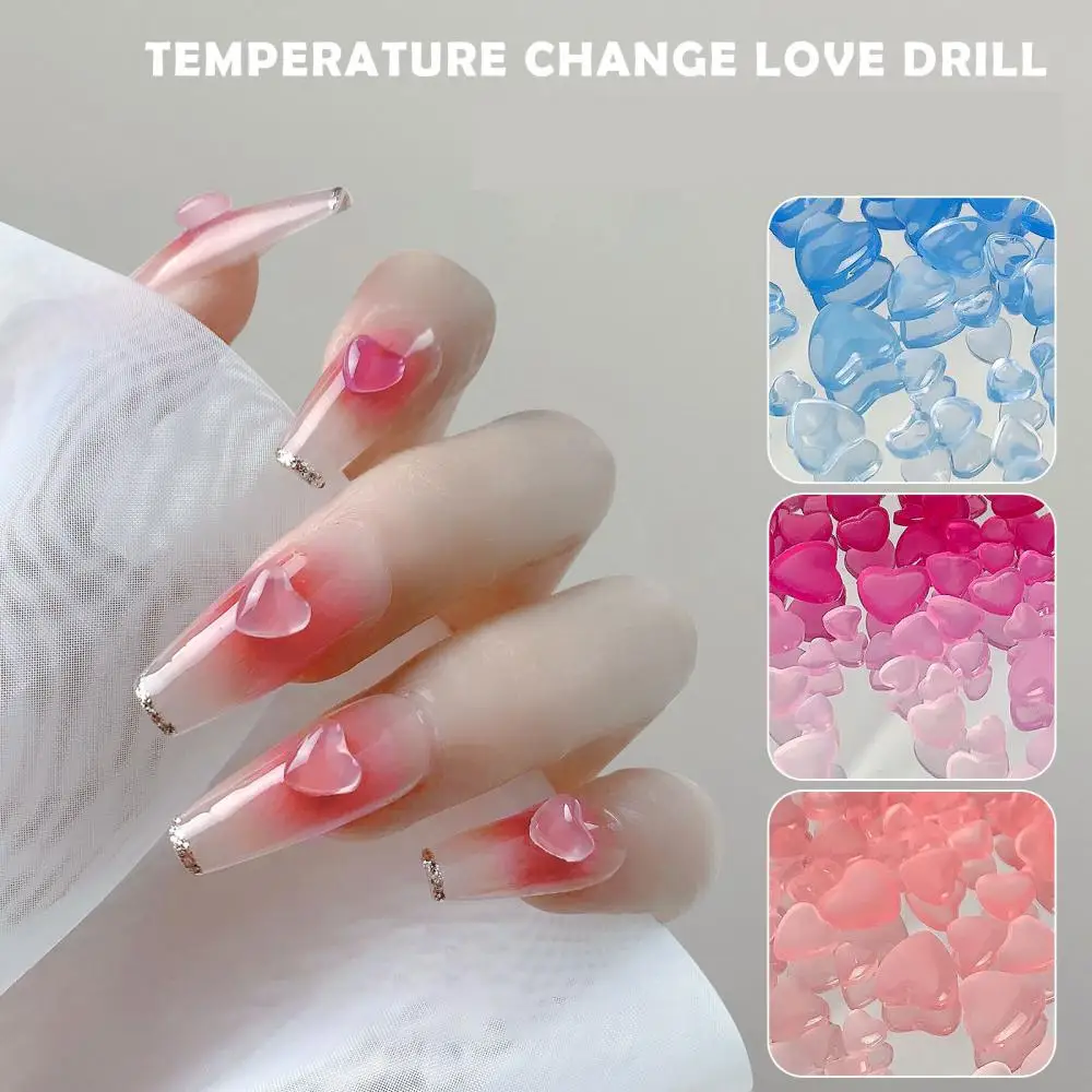 

100PCS Nail Art Light-sensitive Color Changing Love Ice-through Fresh Diamond Decoration Size Mixed Peach Heart Transparent