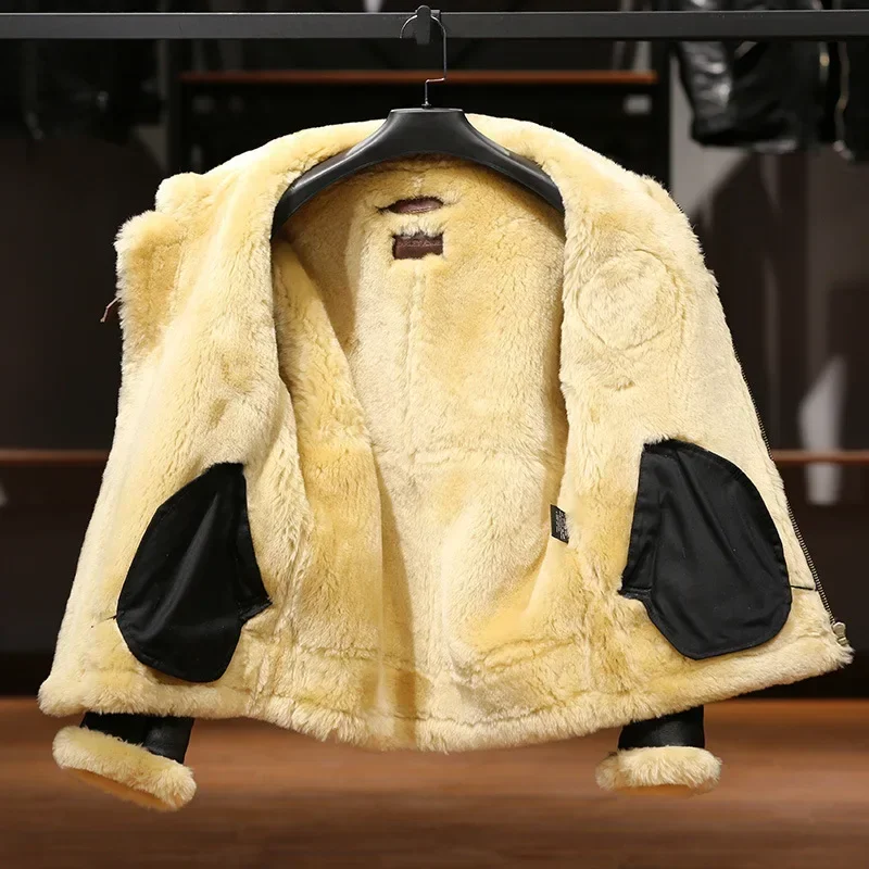 Брендовая супер теплая верхняя куртка из овчины с мехом для мужчин большие