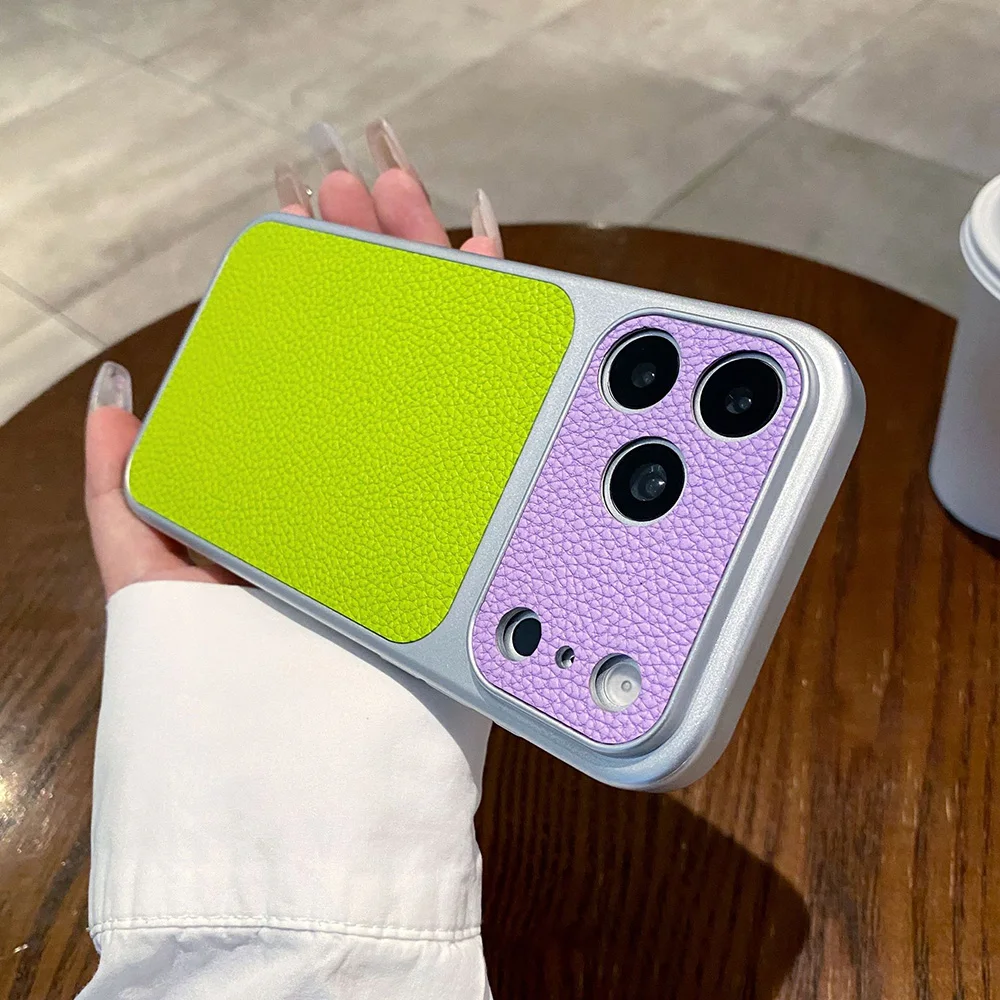 Фото Новый креативный цветной чехол из искусственной кожи PU Lichi для iPhone 17 Pro, Funda для iPhone 11, 12, 13, 14, 15, 16 Pro Max, с большим окном, полностью закрывающий корпус №4