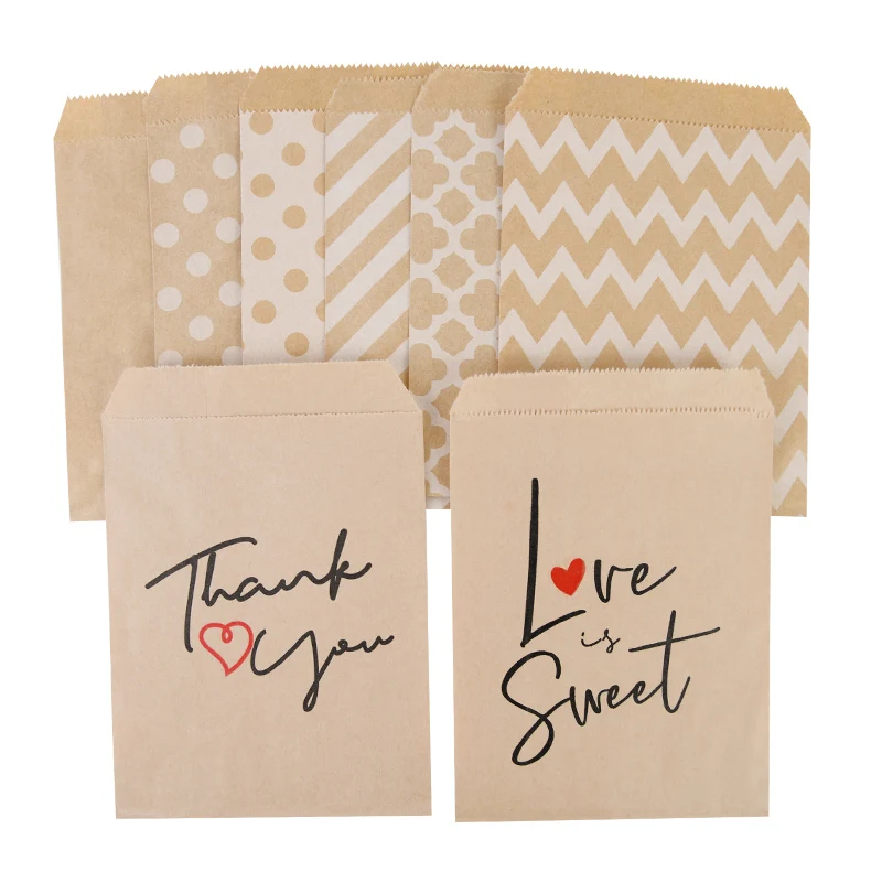 

25Pcs Kraft Papercandy Bag Stripe Wave Dot Thank You Treat Food Cookie Bag Wedding Birthday Party Favor Gift Package Supplies