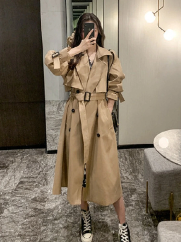 

Winter Clothes Women 2023 Solid Lapels Double Row Buttons Long Windbreaker Work Jacket Trench Coat For Tops Overcoat