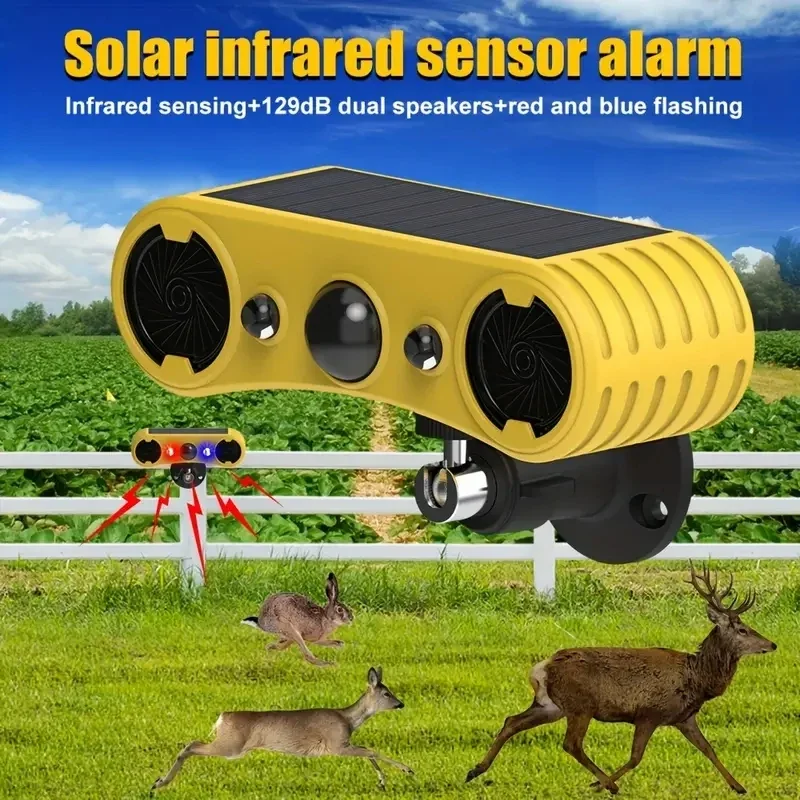 Solar Motion Sensor Siren Animal Repellent with 129db Built-in Light for Home Villa Yard Chicken Coop Farm Barn