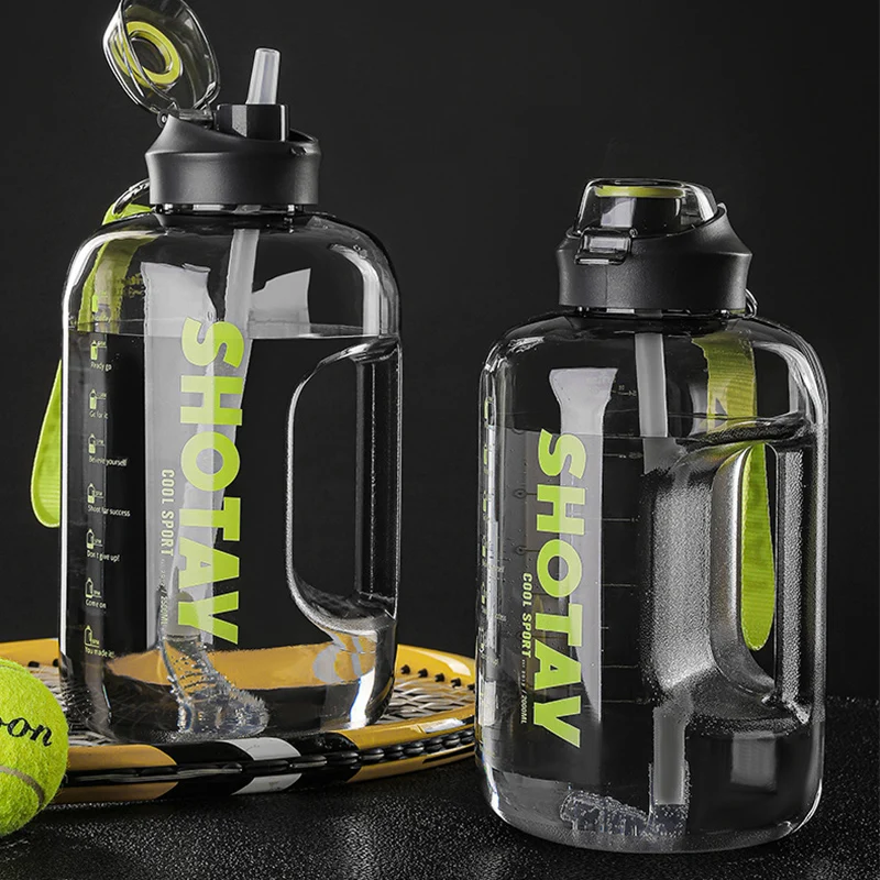 

2 Liter Water Bottle with Straw Large Portable Travel Bottles For Training Sport Fitness Cup with Time Scale BPA Free