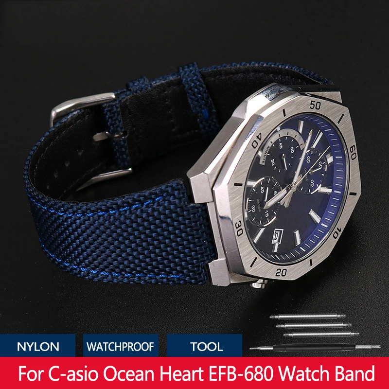 

Substitute For C-asio Tissot teel Ocean Heart Edifice SeriesEFB-680 ECB-10D Raised Nylon Canvas Black Watchband With Pin Buckle