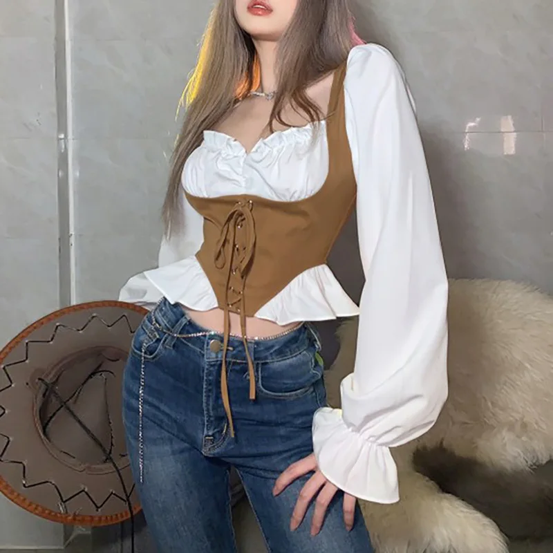 

Женская футболка с длинным рукавом, облегающая футболка контрастных цветов, из полиэстера, 2022