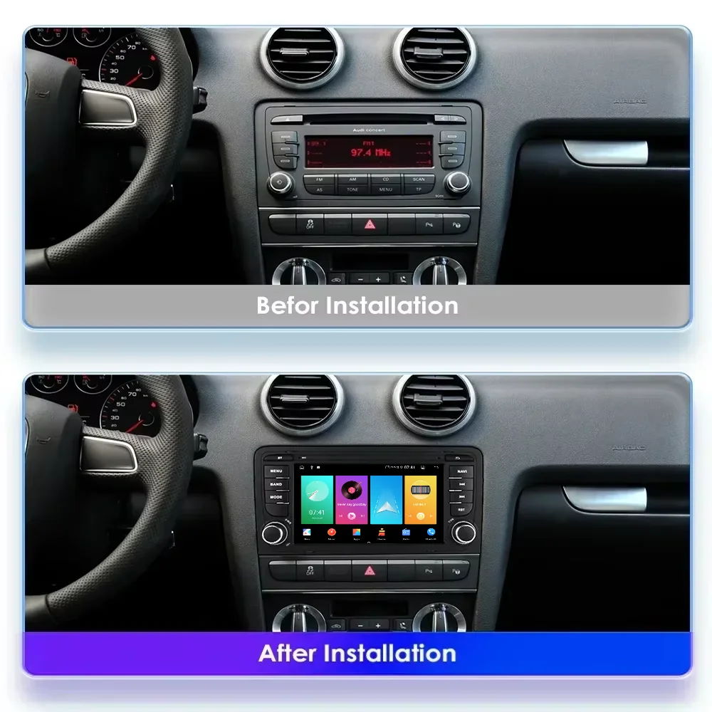 Фото Автомобильная магнитола на Android 15 для Audi A3 8P 2003-2012, 7 дюймов, 1024*600, Carplay, Auto, мультимедиа, стерео, GPS-навигация, интеллектуальная, 8-ядерная, IPS, HU, 4G. №4