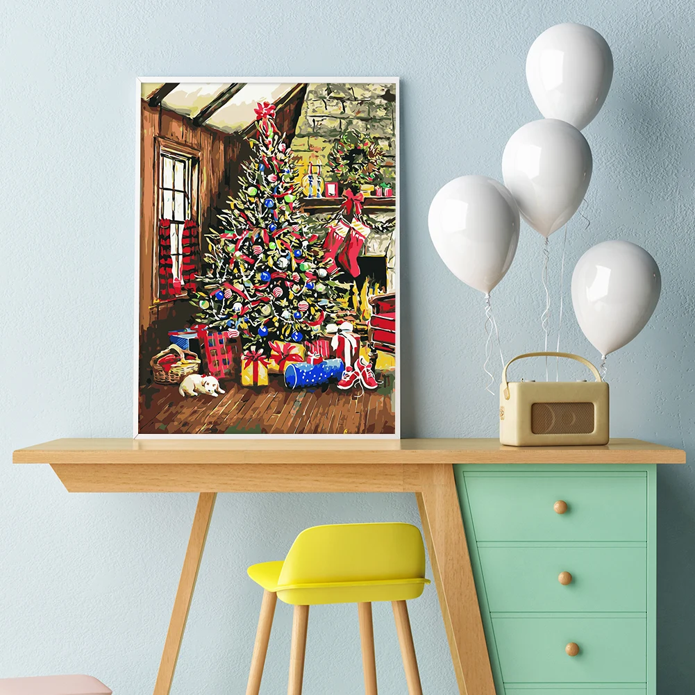 

DIY Painting By Numbers Xmas Tree Hand Painted Artwork Oil Drawing Modern Wall Art Picture Unframed Living Room Home Decor