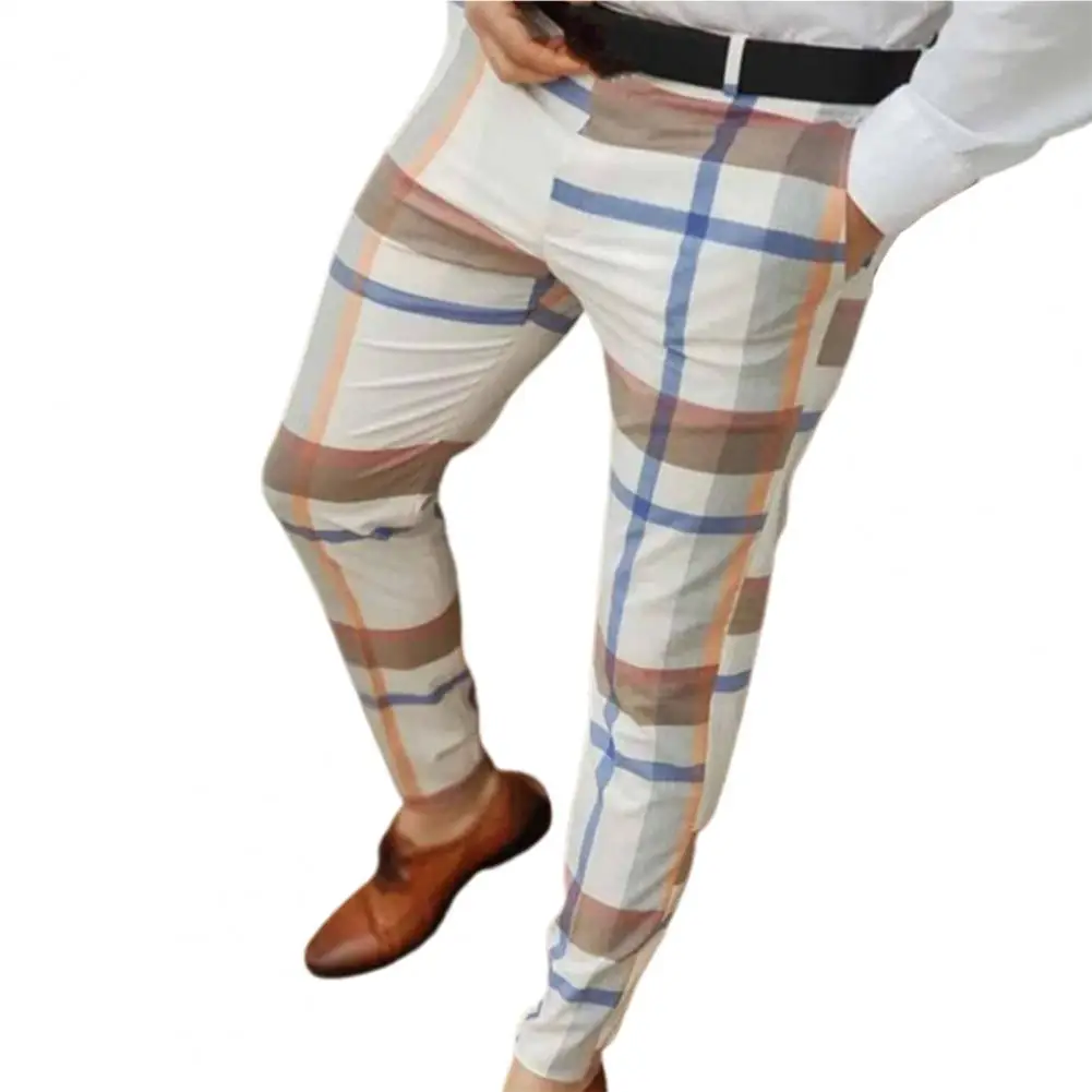 Брюки мужские в клетку приталенные износостойкие винтажные с принтом средняя