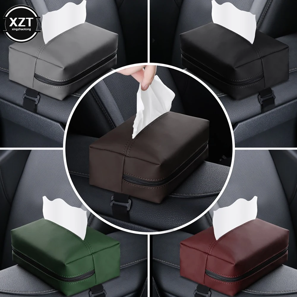 

Car Tissue Box Holder Nappa Leather Car Center Console Armrest Napkin Box Sun Visor Backseat Tissue Case with Fix Strap