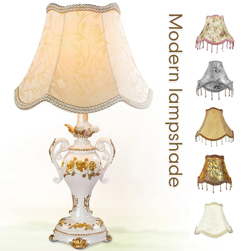 European Luxury Lampshade Vintage Exquisite Bead Trim Floral Fabric Wall Lamp Table Lamp Floor Light Cover Nordic Home Decor