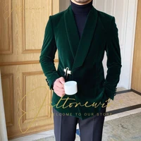 jeltonewin 2022 green velvet men suits double breasted tailor made tuxedo 2 pieces blazer pant wedding party groom costume homme