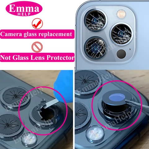 Emmahelp 10 шт. A+ Стекло задней камеры для iPhone 11 12 13 14 15 Pro Max 13Mini XR XS 14Plus Крышка задней камеры Объектив 3M Наклейка