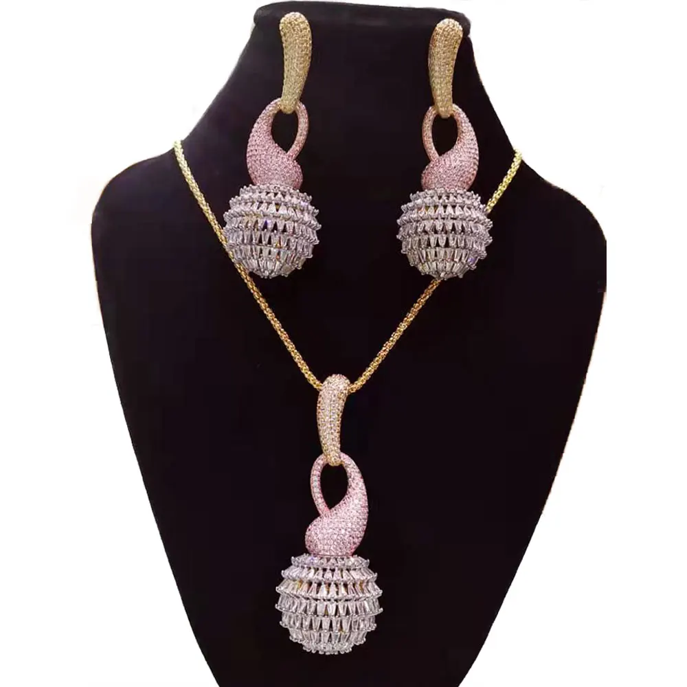 

GODKI Новый трендовый 2 шт круглый шар длинное ожерелье серьги набор украшений для женщин Свадебная вечеринка CZ Циркон Дубай Свадебный комплект ювелирных изделий