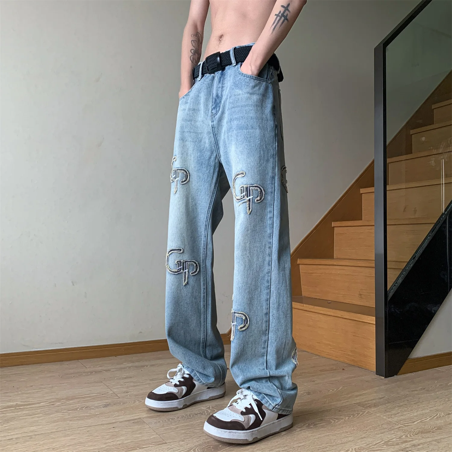 Jeans For Men 2023 Fashion Streetwear Baggy Jeans Man Hip Hop Y2k Youth Trousers Cross Denim Pants Men Cargo Pant Punk Clothing