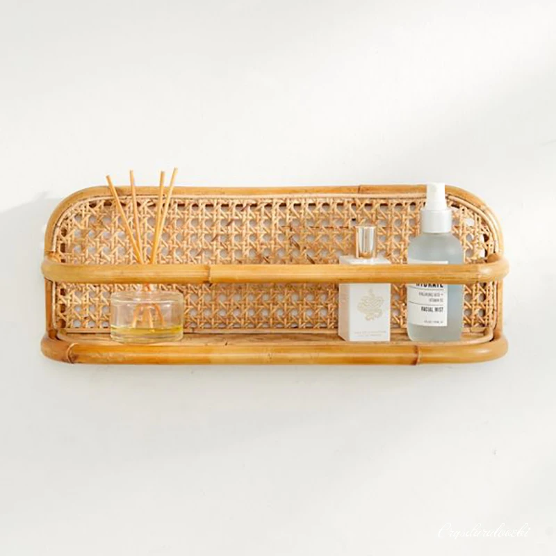 

Nordic Style Rattan Wall Hooks Kids Garments Organizer Rack Clothes Hat Hanging Hook Rattan Wall Storage Bookshelf