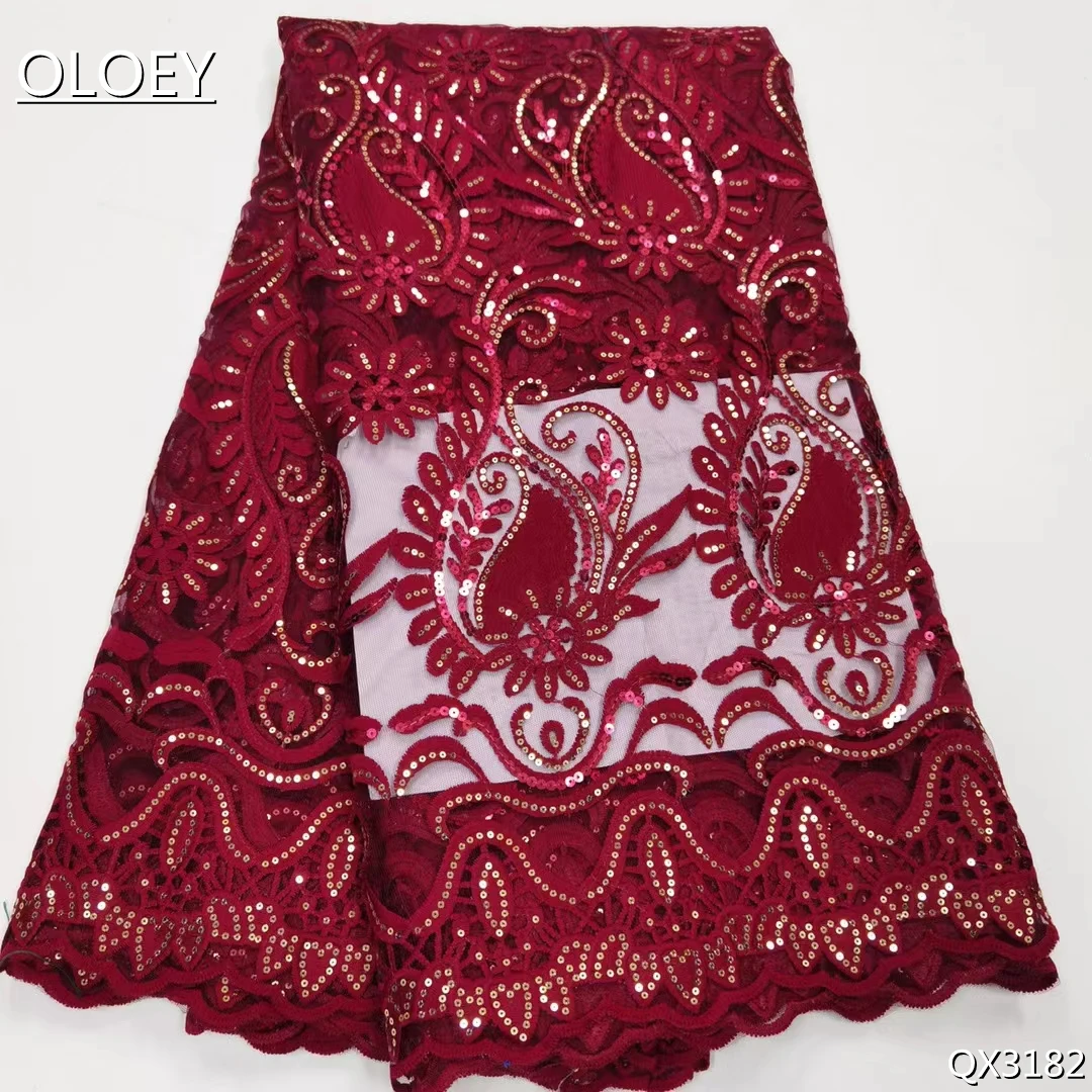 

2022 Latest Elegant Classic Embroidered Sequins Lace African French Mesh Lace Fabric For Party Long Dress QX3180