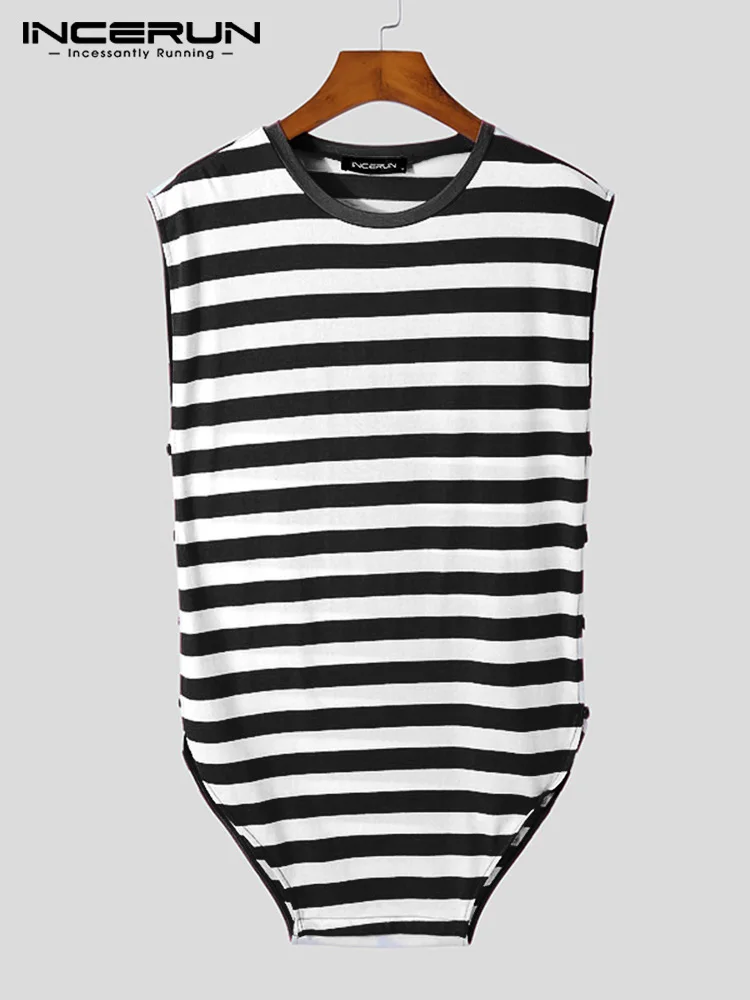 Fashion Casual Style Men Stripe All-match Onesies Stylish Male Sexy Well Fitting Comfortable Triangle Sleeveless Bodysuit S-5XL