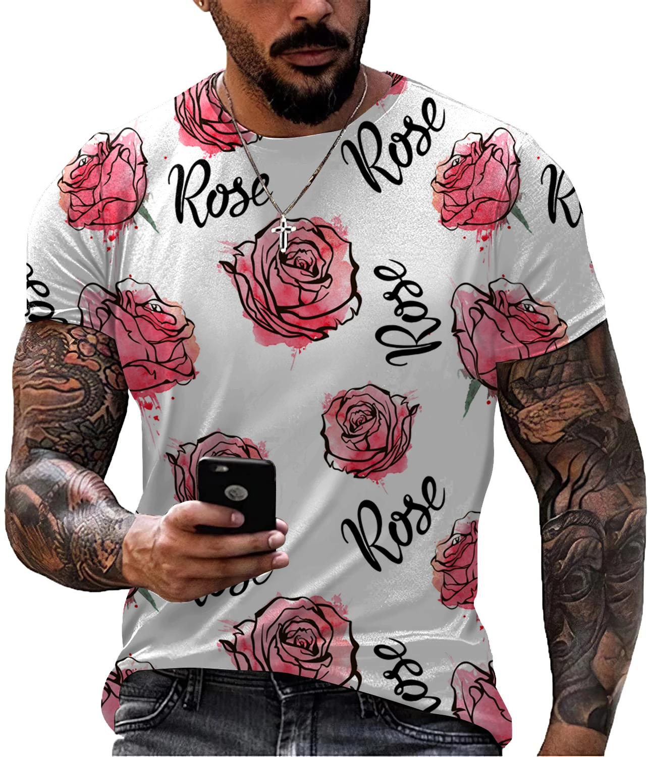 

2022 Men's Short Sleeve Flower Print T-Shirt Plus Size Trendy Design Men's Everyday T-Shirt