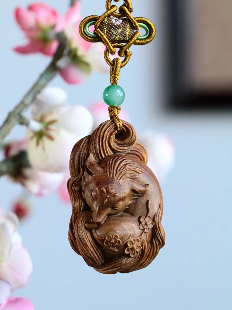 

Подвеска в виде ключа из девяти хвостов лисы, Очаровательная резьба по дереву, резьба по дереву, творчество, зверь, аксессуары для автомобиля из массива дерева