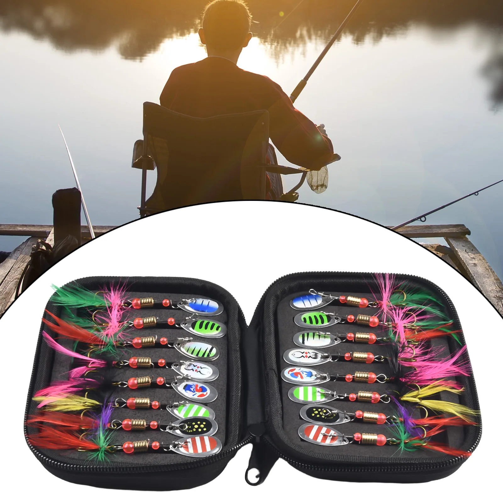 

Metal Spoon Lure Set 16pcs Weighted Baits For Easy Casting High Hook Rate Waterproof Storage Bag Reversible Fishing Accessories
