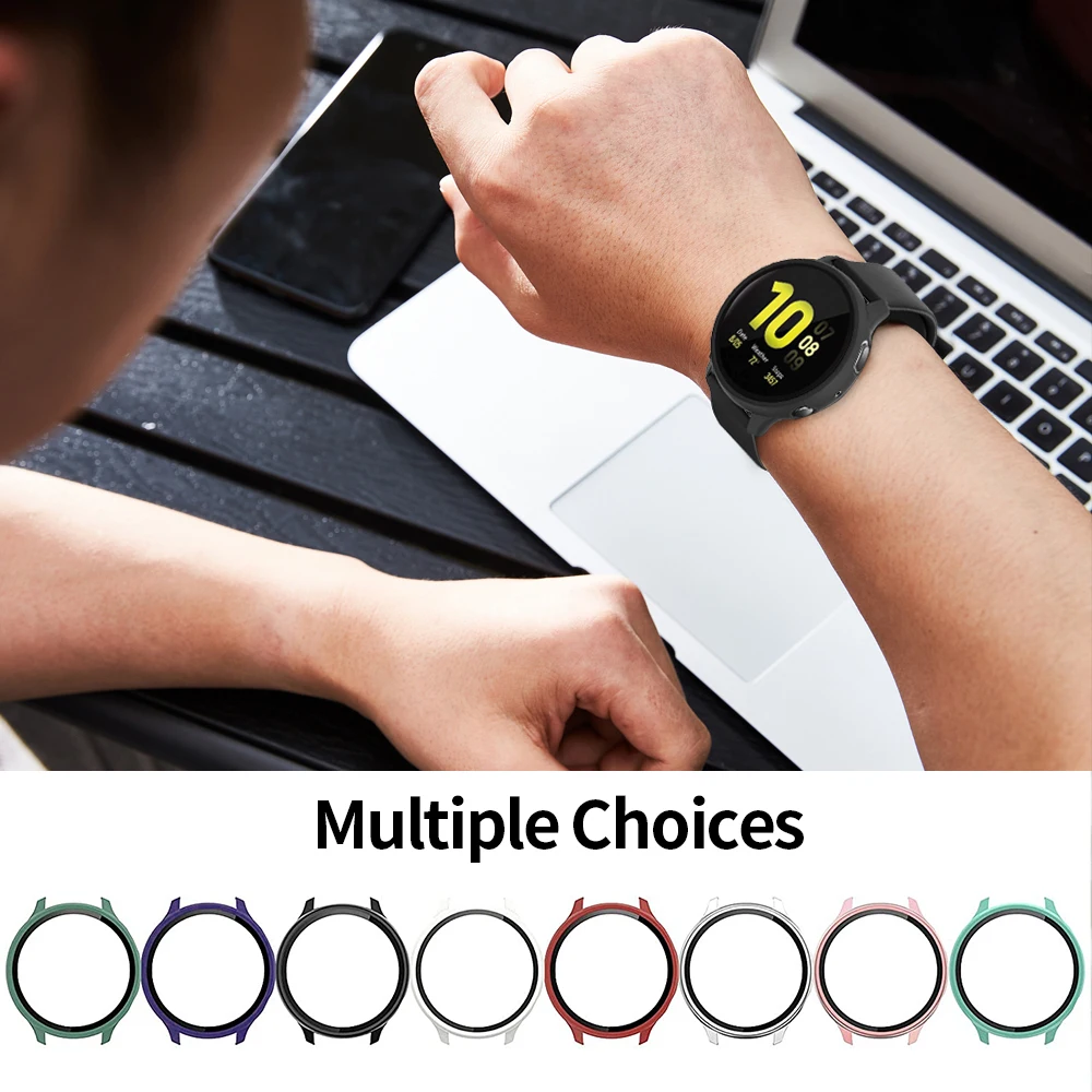 Case+Glass For Samsung Galaxy Watch Active 2 44 40mm Cover Bumper Accessories Protector Full Coverage Matte Screen Protection