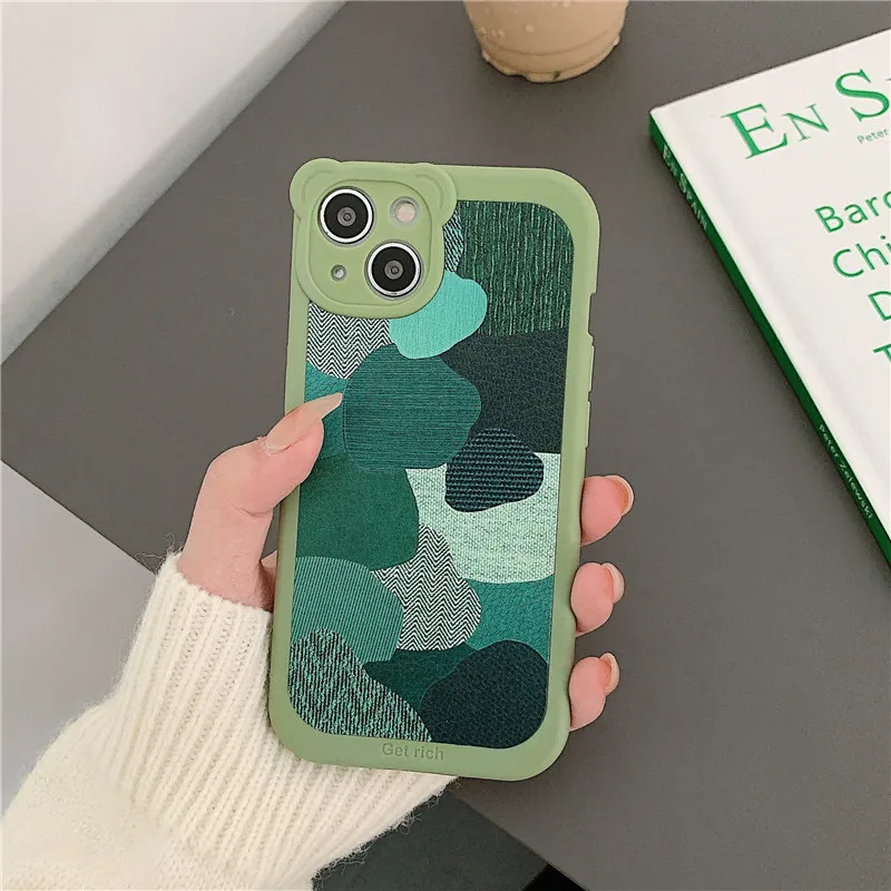 

Luxury Retro summer stripe green tea matcha art Phone Case for iPhone 13 11 12 Pro Max XR Xs Max X 7 8 Plus Case Cute Soft Cover