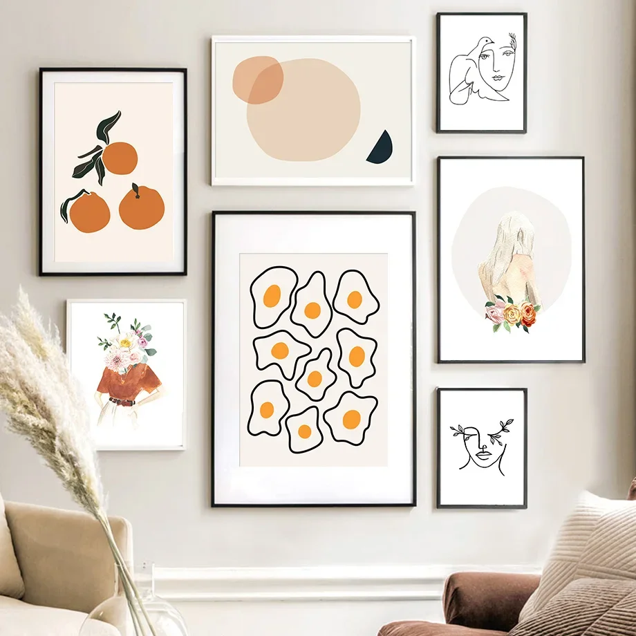 Цветочная девушка лицо линия абстрактная иллюстрация настенная живопись на