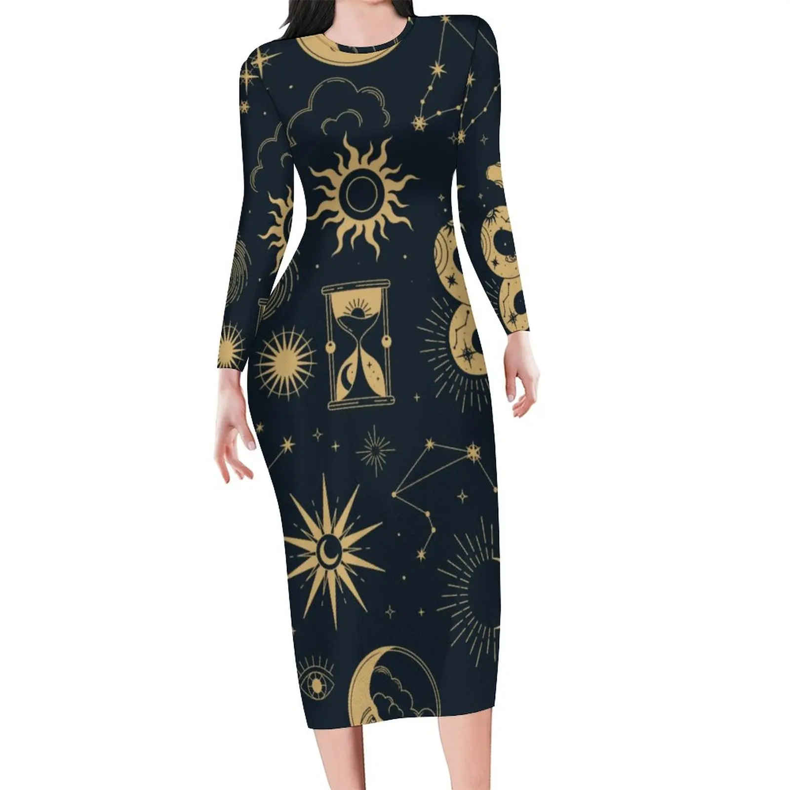 

Tarot Print Bodycon Dress Woman Sun and Moon Sexy Dresses Spring Long Sleeve Street Style Custom Dress Large Size