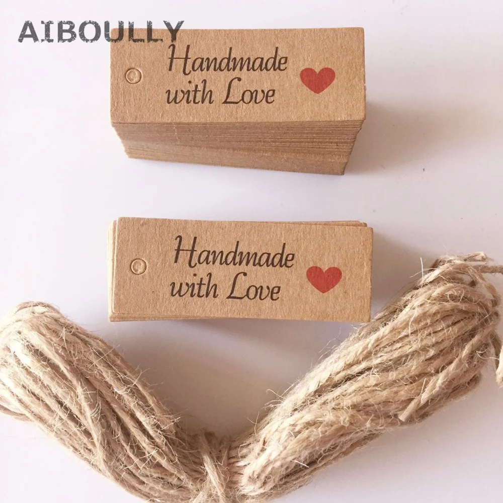 

100pcs Handmade With Love Kraft Print Paper for DIY Gift Box Tag Candy Cup Cake Favors Name Brand Tag
