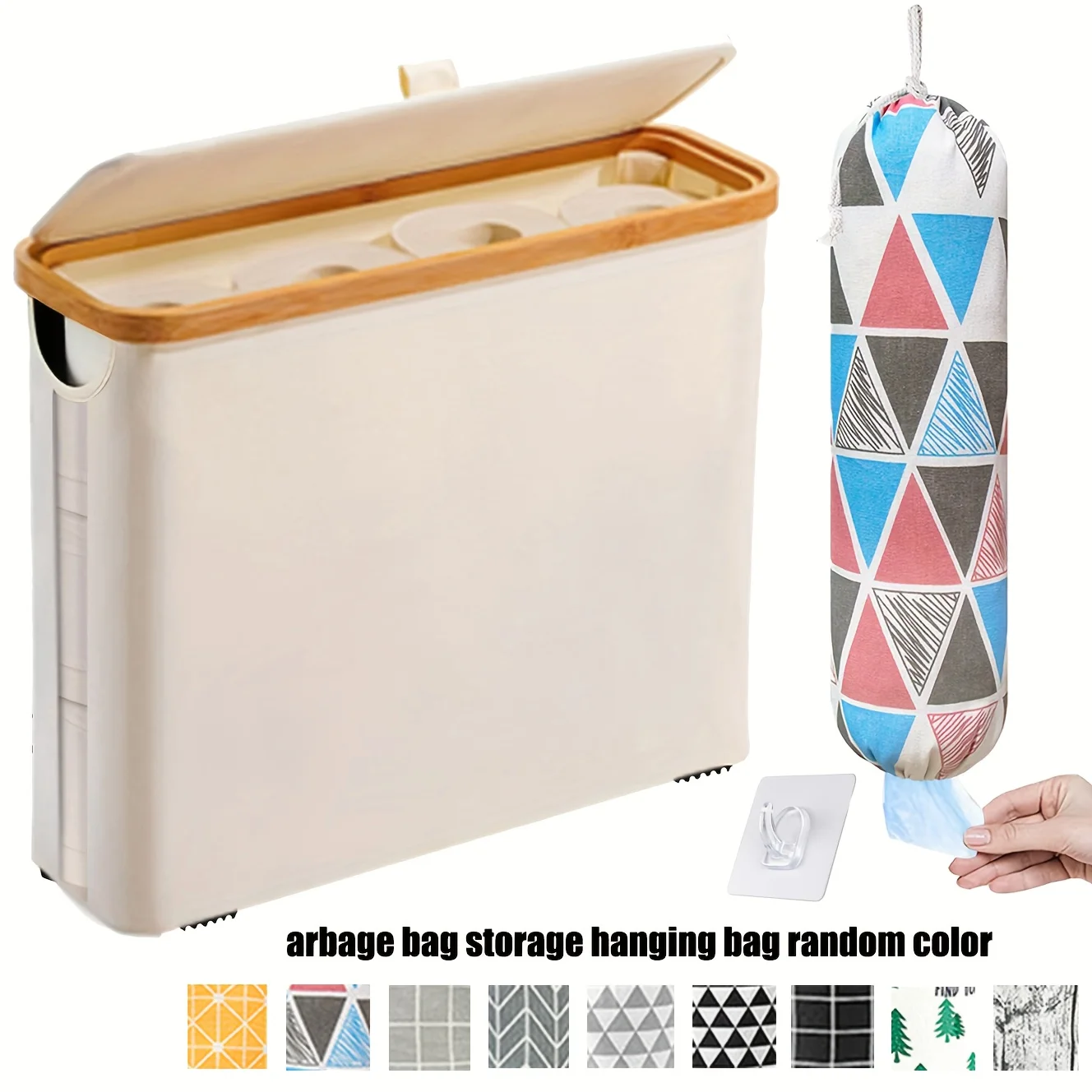 

Держатель Для Туалетной Бумаги Из Бамбука С Крышкой, Органайзер Для Ванной Комнаты, Подвесной Мешок Для Мусора В Комплекте