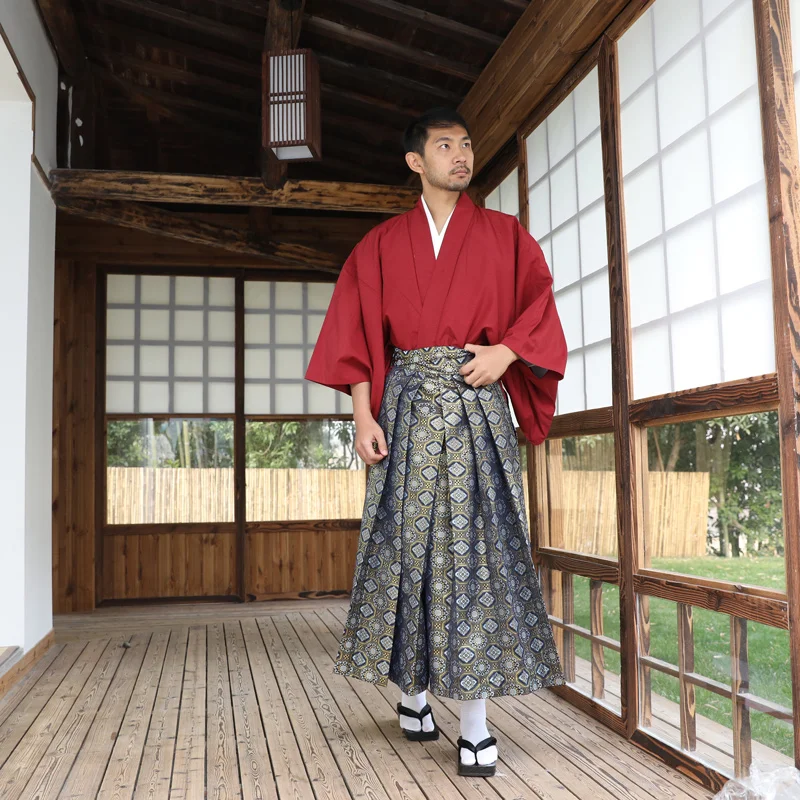 

Men's Japanese traditional kimono formal dress samurai clothes not easy to wrinkle brocade hakama