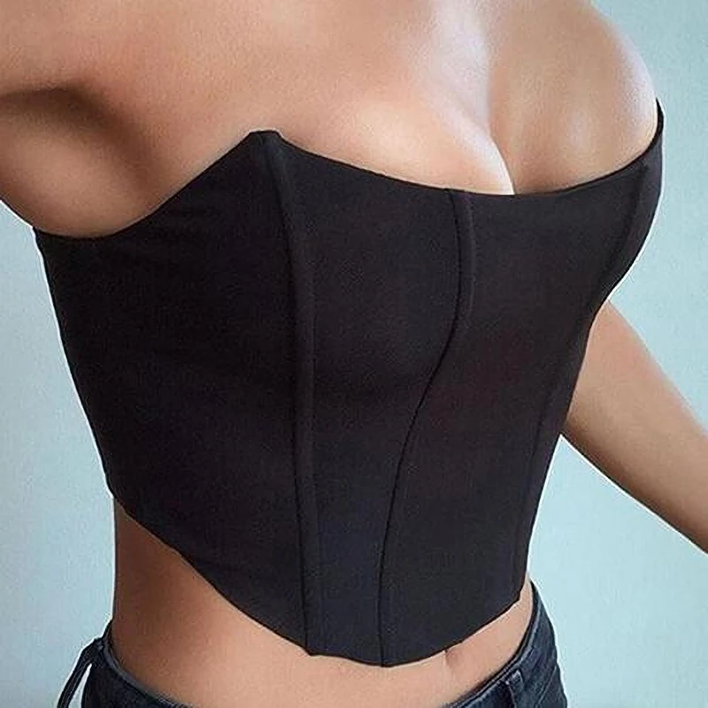 

Sleeveless Off Shoulder Velvet Fashion Sexy Corset Crop Tops Vest Female Underwear Backless Bustier Top Solid Arc Wrapped Chest