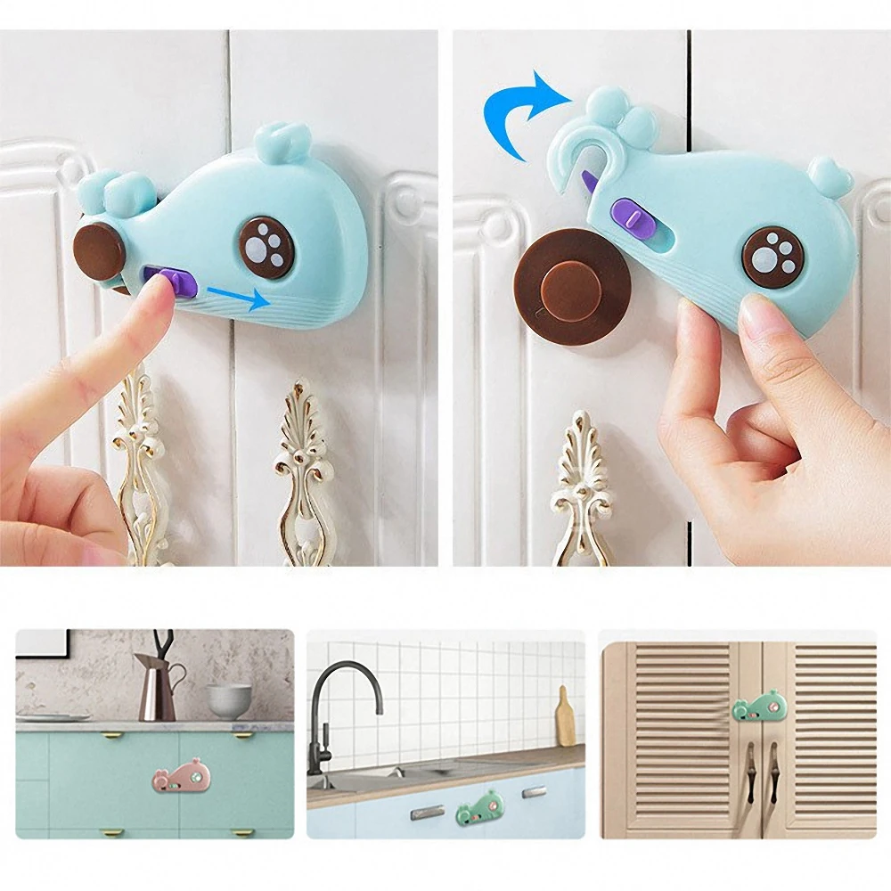

Cartoon Whale Shape Baby Safety Cabinet Door Lock Anti-Open Refrigerator Drawer Safety Locks Child Security Protection Buckle