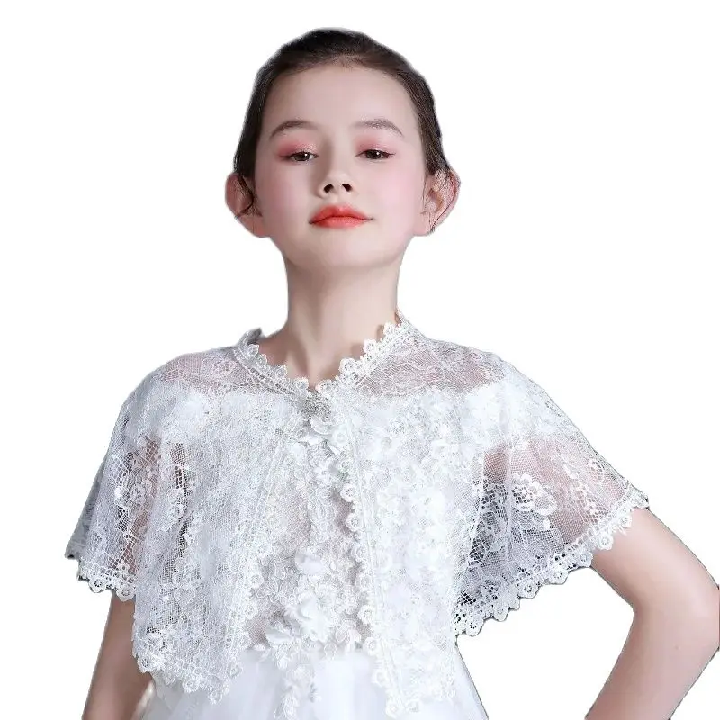 

Kids Girls White Wraps Lace Children Bolero Short Wedding Jacket Summer Shawls Tulle Cape Cover Over The Shoulders