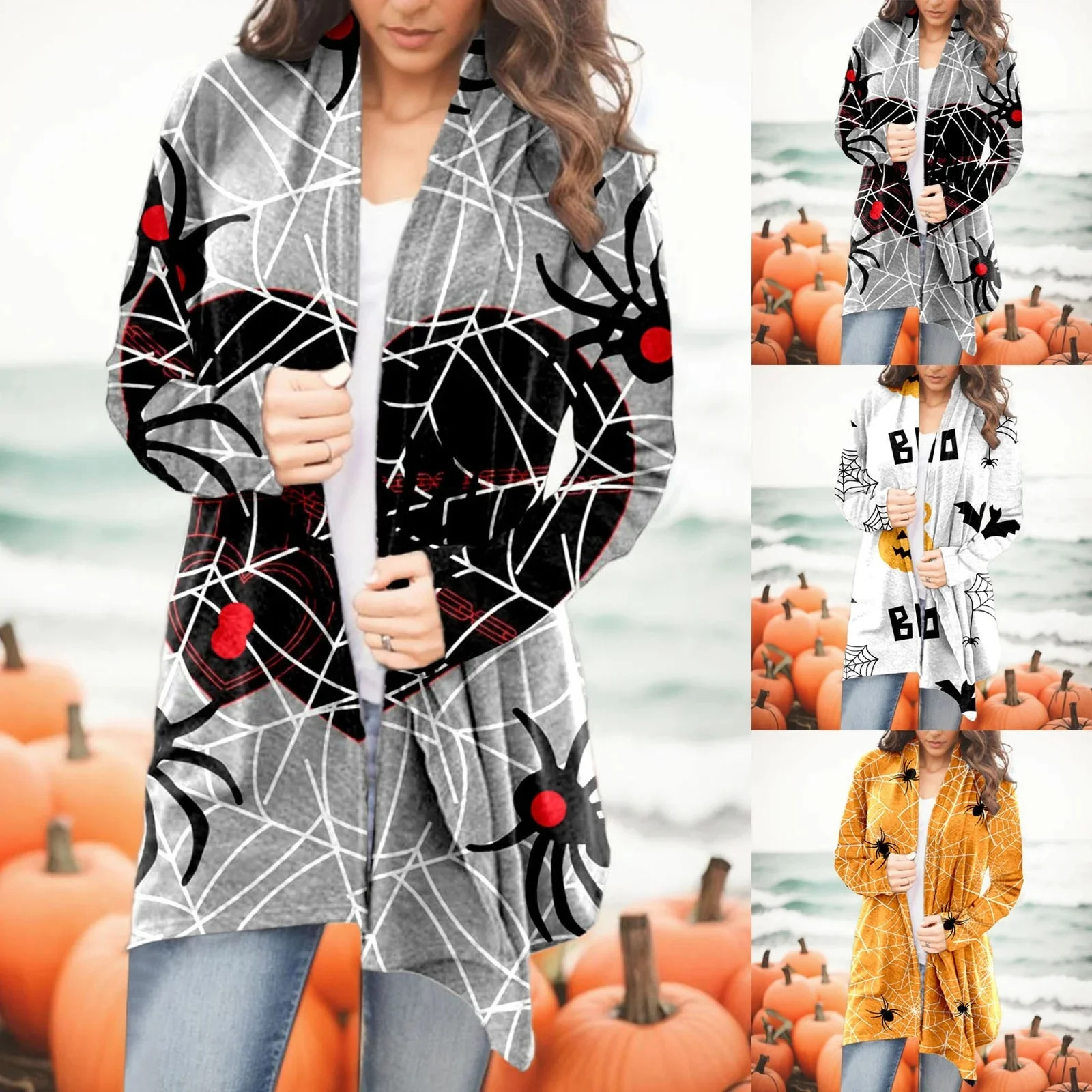 

Ladies Halloween Printed Cardigan Women's Long Sleeve Loose Fit Cardigan Vintage Halloween Party Sweater кардиган женский