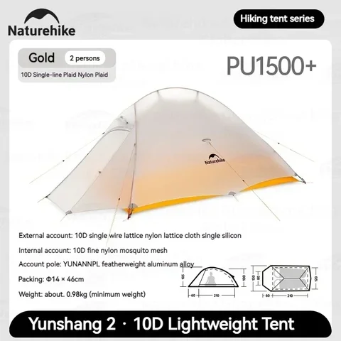 Naturehike Cloud Up 2 Кемпинговая палатка для 1-2 человек, 980 г, нейлон, 10D, силиконовая, водонепроницаемая, портативная, походная, с рюкзаком, сверхлегкая