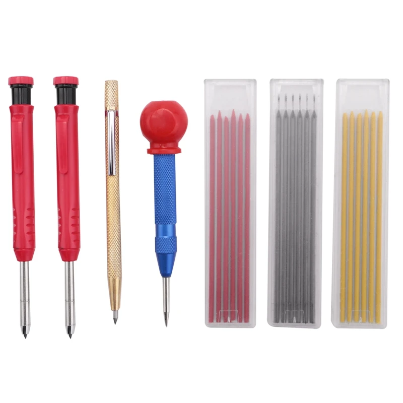 

7 Pieces Carpenter Pencils Set With 3 Boxes Refills, Marker Marking Tool For Carpenter Scriber Woodworking Architect