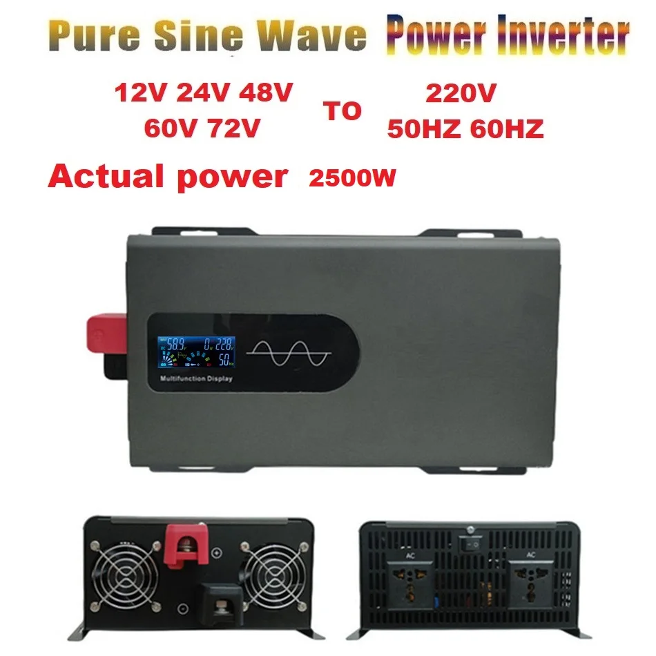 

Pure Sine Wave Inverter 2500W Solar Inverter DC 12V 24V 48V 60V 72V To AC 220V Portable Power Charger