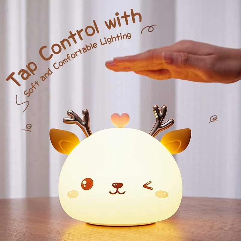 Promotion! Portable Night Lights for Kids Baby Silcone Light USB Rechargeable Deer Lamp with Press Sensor |