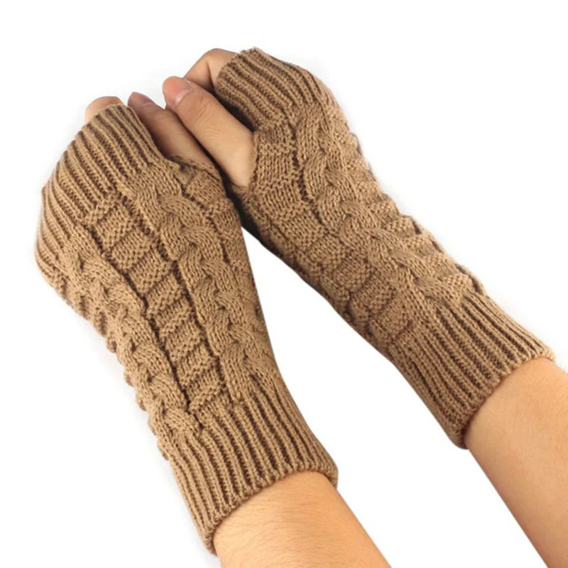 Новые зимние женские вязаные перчатки с открытыми пальцами для девочек мягкие
